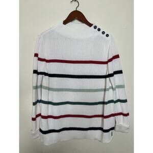 Barbour Shoreward Knit Sweater Size 10 Pull Over Button Neck 100% Cotton White